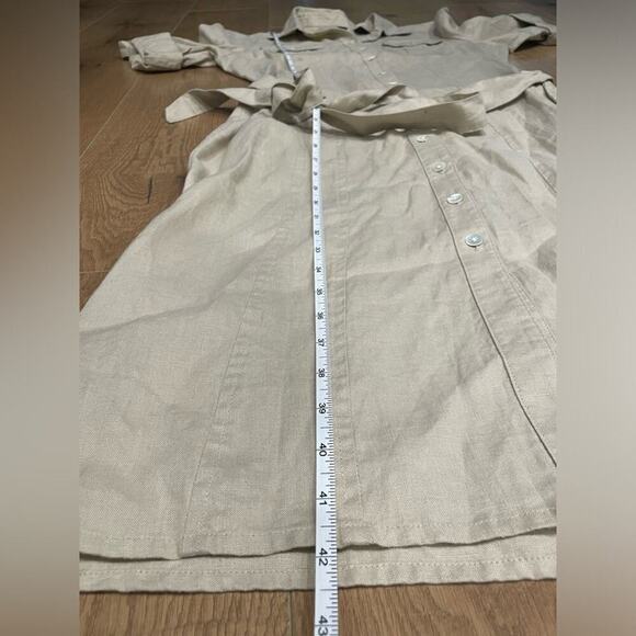 Saks Fifth Avenue Women's Linen Button Down Khaki Tan Tie Button Down Dress- 6 - Picture 6 of 9